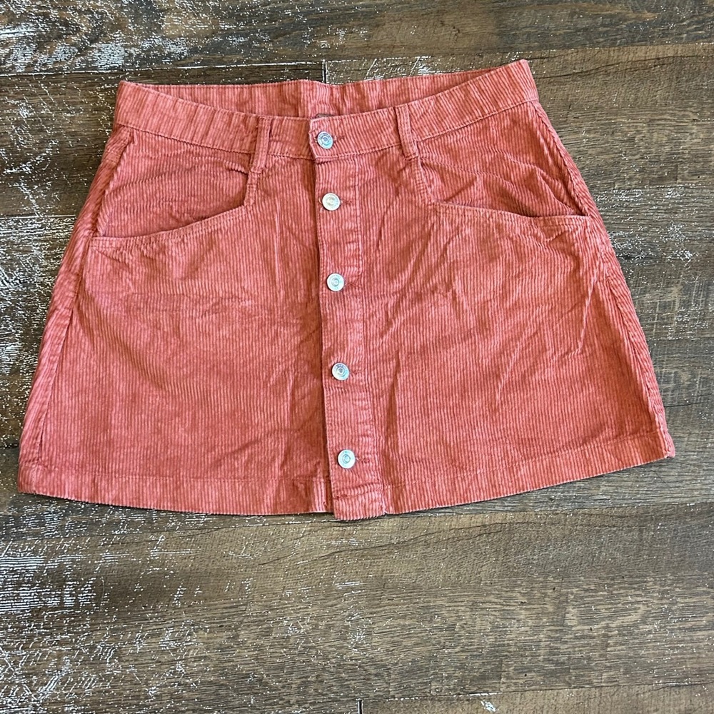 Free People Ray Corduroy Button Front Mini Skirt Myrrh Rustic Orange Size 12
